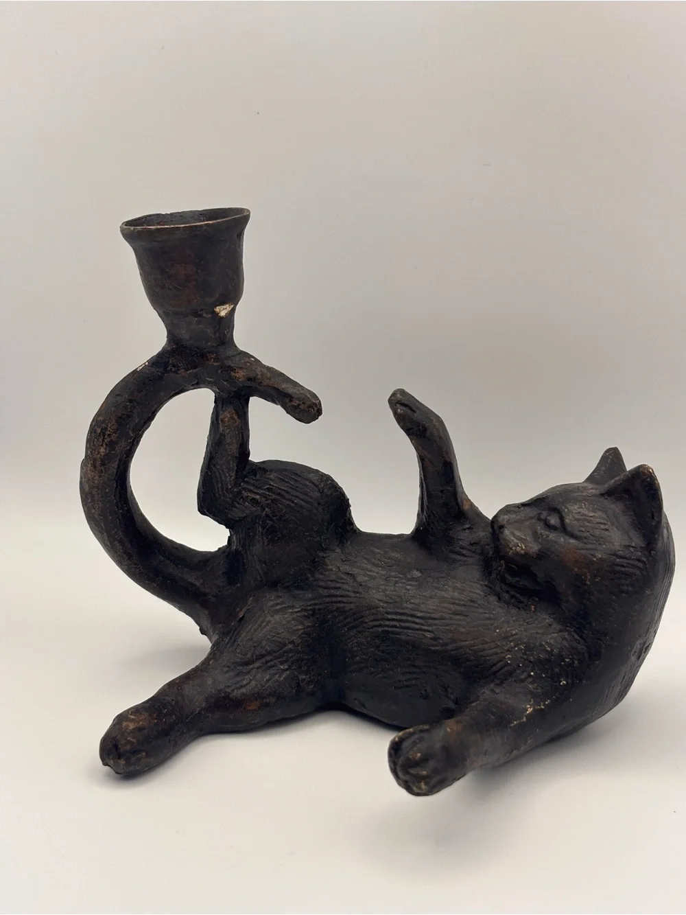 Vintage Cat Shaped Metal Candle Holder, Black Cat Gift, Taper Candle Holder